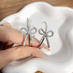 Boucles d'oreilles tendance en gros Dingran, bijoux mignons, plaqué or 18 carats, longues boucles d'oreilles à nœud papillon, zircon, boucles d'oreilles d'été pour filles - Product Image 3