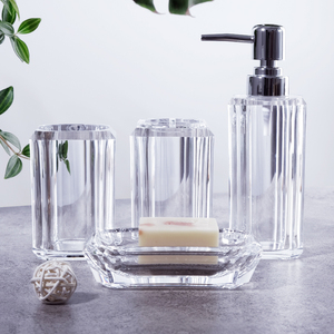Juego <span class=keywords><strong>de</strong></span> 4 Accesorios <span class=keywords><strong>de</strong></span> Baño Modernos <span class=keywords><strong>de</strong></span> Acrílico, Cristalino y Transparente, PMMA, Vaso para Cepillos <span class=keywords><strong>de</strong></span> Dientes, Dispensador <span class=keywords><strong>de</strong></span> Loción, Artículos <span class=keywords><strong>de</strong></span> Baño - Product Image 1