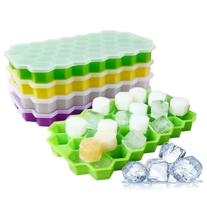 Cubo redondo de nido de abeja con tapa, bandeja de cubitos de hielo, reutilizable, pequeño, gigante, portátil, vendedor superior, silicona, logotipo personalizado, sostenible, Moderno - Product Image 4