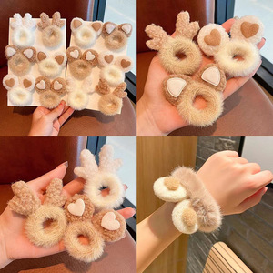 Autumn and winter children's cartoon cute antler ears plush hair <b>ring</b> rabbit ears plush hair rope <b>rubber</b> band headdress - Product Image 5