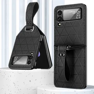 FREE SAMPLE Vietao zflip 5 holder stand leather phone case for samsung z flip 4 flip 3 hand strap black cellphone case for girl