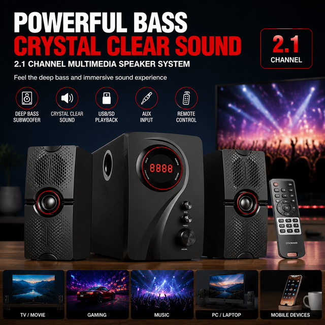 Coomaer Hot Selling Professional 2.1CH 4" Subwoofer Multimedia Speaker With USB/SD