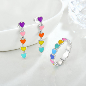Anillo de esmalte de corazón chapado en rodio, anillo apilable con temática de amor de esmalte Multicolor de Plata de Ley 925, joyería <span class=keywords><strong>para</strong></span> mujeres y niñas - Product Image 3