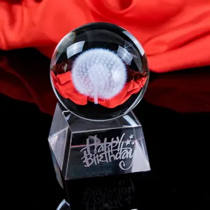 批发透明K9空白水晶球装饰定制激光雕刻3D标志透明水晶玻璃球与基地