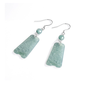 Pendientes de jadeíta natural auténtica de grado A, estilo antiguo con diseño de flor de ciruelo, pendientes de jadeíta de grado hielo en plata S925. - Product Image 1