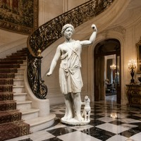 Statue de Diane la chasseuse en marbre blanc sculptée à la main - Sculpture de jardin traditionnelle grandeur nature