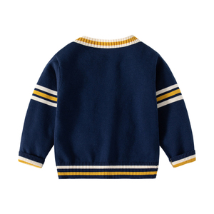 Automne nouveau tricoté bébé Cardigan <span class=keywords><strong>pull</strong></span> en gros col en V broderie simple boutonnage tricot garçon chandails - Product Image 2