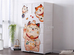 Cajonera de Plástico de 5 Niveles con Diseño de Gato de Dibujos Animados, 60*40*113CM, para Ropa de Bebé, con Dos Cerraduras - Product Image 3