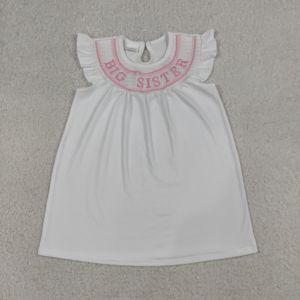Vestido transpirable de verano para niña GSD3154 RTS, rosa, con estampado de hermana mayor, mangas voladas, largo hasta la rodilla, venta al por mayor - Product Image 1