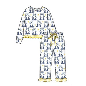 Tenues de Noël personnalisées pour bébés filles avec imprimé étoiles de la Nativité, vêtements assortis pour sœurs, en coton biologique et élasthanne, vêtements longs, vente en gros - Product Image 5