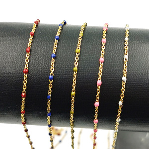 Stainless Steel Gold Plated Enamel Beaded Necklace Women Clavicle <b>Chain</b> Anklet <b>Waist</b> <b>Chain</b> Jewelry Accessory Daily Wear - Product Image 3