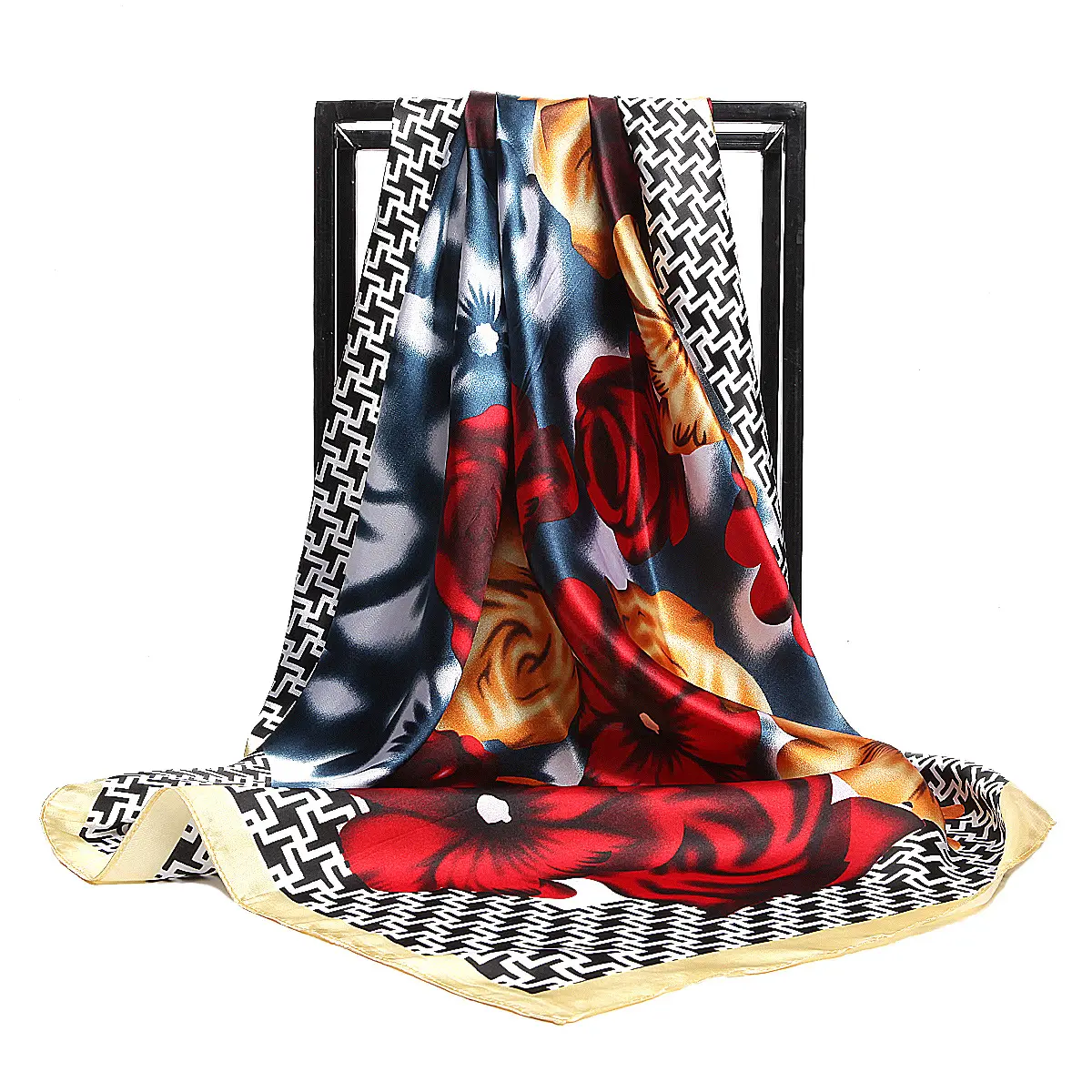 Fashion Kerchief Silk Satin Neck Scarf For Women Print Hijab Scarfs Female 90X90CM Square Shawls And Wraps Scarves For Lady