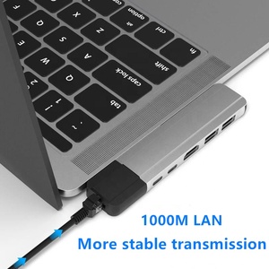ETC72R tipo-<span class=keywords><strong>C</strong></span> 6 en 1 USB3.0 RJ45 Ethernet adaptador <span class=keywords><strong>multipuerto</strong></span> de tipo <span class=keywords><strong>C</strong></span> <span class=keywords><strong>USB</strong></span> de carga <span class=keywords><strong>C</strong></span> Hubs para Macbook pro/computadora - Product Image 3