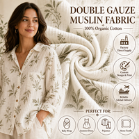 Tissu Mousseline de Coton Peigné 40S à Imprimé Numérique Tendance, Double Gaze Froissée, Doux et Respirant, pour Robes et Blouses Femme, Motif Floral