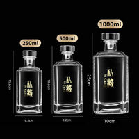 Bouteilles en verre carrées épaisses de 250 ml, 500 ml, 1000 ml pour whisky, vodka, tequila, vin, bouchonnées avec bouchon en liège - Vente en gros