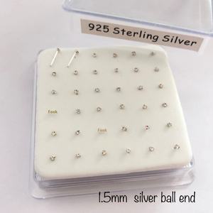 Boucles d'oreilles en argent sterling Gaby S925, clous d'<span class=keywords><strong>oreille</strong></span> en cristal de 1,5 mm, anneau de nez, bijoux de piercing tendance avec placage or pour les mariages - Product Image 2