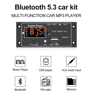 VIRE-Amplificador de 40W para coche, placa decodificadora de MP3, <span class=keywords><strong>Bluetooth</strong></span> 5,3, FM, AUX, Radio, reproductor de MP3, módulo de grabación USB - Product Image 5