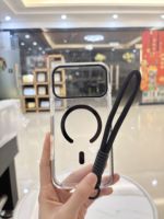 Étui de téléphone magnétique de haute qualité 2,0 mm pour iPhone 15 Pro Max Plus, coque arrière en PC TPU acrylique avec emballage de vente au détail et chaîne de transport