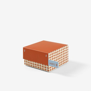<b>Square</b> Rigid Gift Box With Orange Lid And Patterned Sides Recyclable Paperboard Offset Printed MERCI Label - Product Image 1