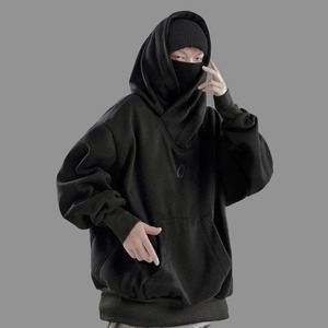 Custom Double Neckline Heavyweight Cotton Pullover <strong>Hoodie</strong> Japanese High Street <strong>Techwear</strong> Oversized Hip Hop Harajuku Punk Hoodies - Product Image 1