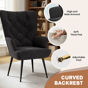 Sillón Convertible de Terciopelo Estilo Moderno de Mediados de Siglo, Resistente, con Botones, Respaldo de Ala, Patas de Metal, para Sala de Estar, Hogar, Apartamento, Comedor - Product Image 3