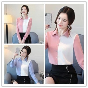 2026 Kemeja Wanita Gaya Baru Musim Semi dan Gugur, Blus Chiffon Lengan Panjang Warna-Blok, Kemeja Dasar Wanita Model Longgar - Product Image 4