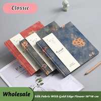Carnet de notes/journal vierge à couverture rigide en tissu vintage avec fil doré en soie 20K, 18x18 cm, vente en gros