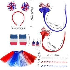 PESENAR Ensemble de costume tutu patriotique du 4 juillet, tenue drapeau américain rouge, blanc et bleu avec bandeau - Product Image 2