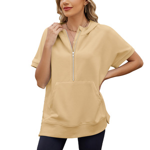 Nouveau <span class=keywords><strong>T</strong></span>-<span class=keywords><strong>shirt</strong></span> à capuche fin pour femme, collection Printemps-É<span class=keywords><strong>t</strong></span>é 2026, coupe ample, manches courtes, avec poches zippées, imprimé décontracté style européen et américain - Product Image 4