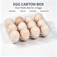 Conteneur à œufs en plastique transparent à 12 alvéoles, avec couvercle rabattable, sûr pour les aliments, empilable, jetable, pour l'emballage des œufs en gros pour les fermes et la vente au détail