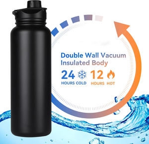 Bouteille d'eau en métal à large ouverture, isolée, à double paroi, en acier inoxydable, bouteille d'eau de sport avec nouveau couvercle - Product Image 2