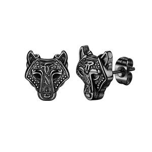 Unisex Animal Stud <b>Earrings</b> Zinc Alloy Stainless Steel <b>Post</b> Black And Steel Color Pair For Men And Women - Product Image 3