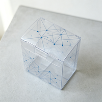 Boîte d'emballage en plastique transparente personnalisée avec languette intégrée anti-rayures, imprimé géométrique à pois et lignes, pour flacon d'huile essentielle