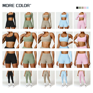Set di 4 Pezzi all'Ingrosso, Abbigliamento Sportivo da <span class=keywords><strong>Donna</strong></span> Aderente, Completo Yoga Spazzolato ad Asciugatura Rapida, <span class=keywords><strong>Tuta</strong></span> Invernale per Fitness e Corsa all'Aperto - Product Image 3