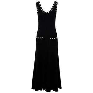 Autunno e inverno di alta qualità nuova moda a maglia maglia gilet da donna senza maniche con fiori di perle Maxi abito - Product Image 2