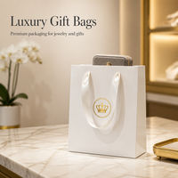 Sacs cadeaux pour petites entreprises, carton blanc personnalisé, logo en feuille d'or, poignées en ruban satiné, sacs de shopping de luxe avec logos