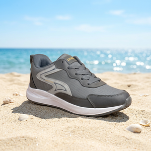 Chaussures de course légères et respirantes grises, baskets de sport à lacets, chaussures de marche antidérapantes pour hommes, légères et respirantes, grises - Product Image 4