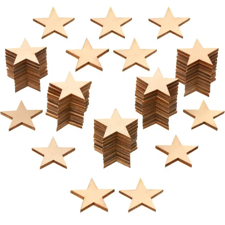 Natuurlijke Hout Kleur Leeg Uitsparing Houten Stukken Amerikaanse Vlag Sterren Kleine Houten Stars Confetti Decoratie