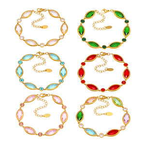 सुपर फ्लैश जियोमेट्रिक ज़िरकॉन ग्लास चेन लिंक ब्रैसलेट ट्रेंडी लाइट लक्जरी उच्च अंत स्टेनलेस स्टील गोल्ड-रंग प्लेटेड - Product Image 5