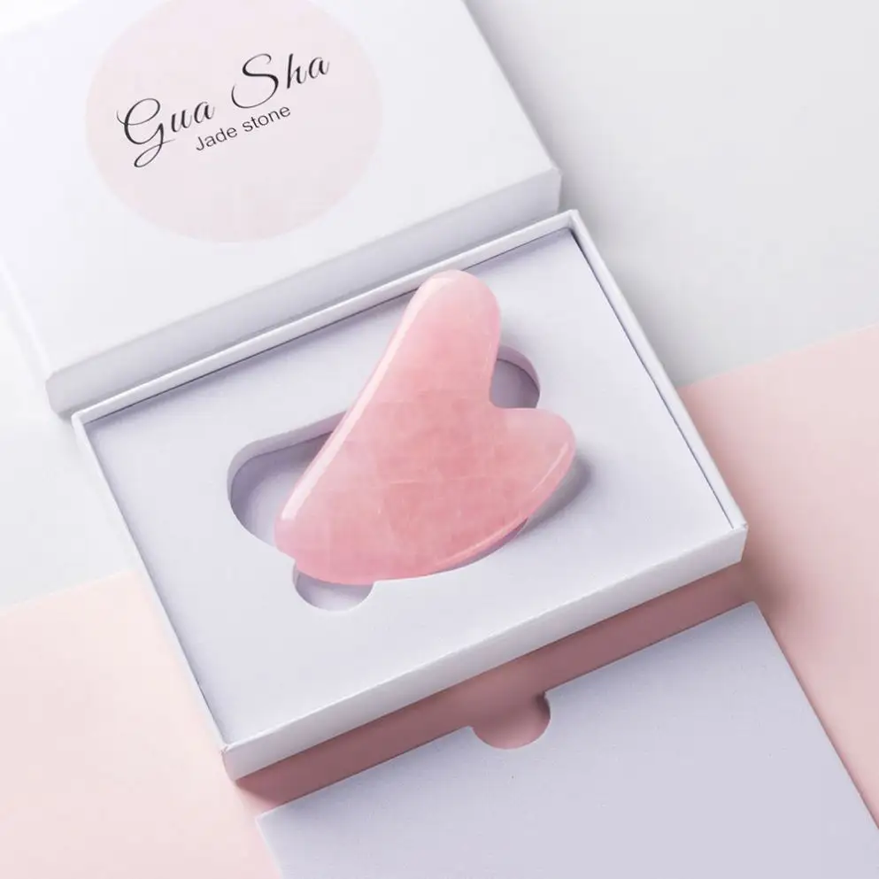 Yijue bán buôn tự nhiên hình trái tim gua SHA tùy chỉnh nhãn hiệu riêng massage mặt guasha Board Rose Quartz Đá Massage