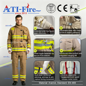Tenue de <span class=keywords><strong>pompier</strong></span> ATI-FIRE, équipement de protection certifié CE EN469, Nomex IIIA Aramid 4 couches, sauvetage incendie, vente en gros OEM en usine - Product Image 3