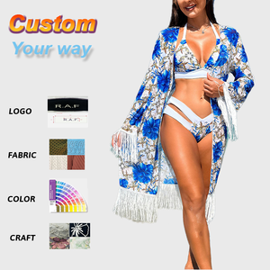 Ensemble de maillot de bain trois pièces à fleurs pour <span class=keywords><strong>femme</strong></span> avec jupe en <span class=keywords><strong>voile</strong></span> et maillot de bain <span class=keywords><strong>bikini</strong></span> Offre Spéciale à pompon <span class=keywords><strong>femme</strong></span> - Product Image 6