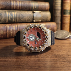 Montre de luxe pour hommes, ronde, à quartz, en acier inoxydable, chronographe analogique, bracelet camouflage rouge, 41mm, Loista - Product Image 5