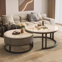 Nouveau design Tables basses rondes modernes noires imbriquées avec tiroir Meubles de salon en bois massif