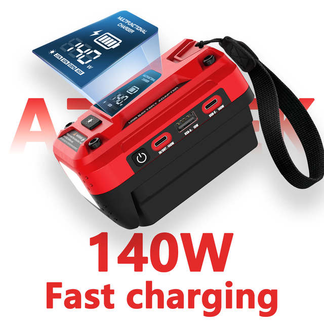Portable Multi-Function 140W Max Output 7A PD 3.1 Battery Charger for Milwaukee 18V Battery USB-C Adapter