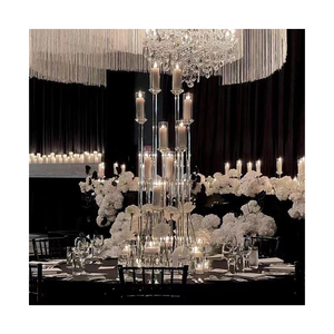 Portavelas de Pilar transparente de cristal alto de 9 brazos de lujo, candelabro de boda, centros de mesa para decoraciones de eventos de boda - Product Image 1