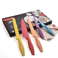 Accessoires de cuisine, ensemble de couteaux colorés, manche en PP, revêtement antiadhésif, ensemble de 6 couteaux