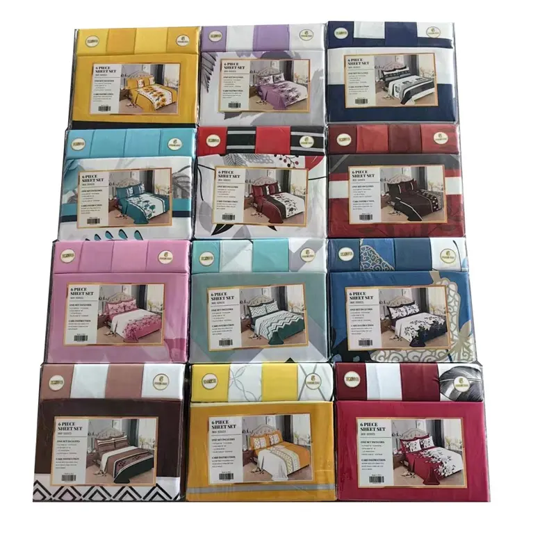 Vente en gros ensemble de 6 draps de lit de style américain King Size à imprimé floral de luxe doux en microfibre imprimé