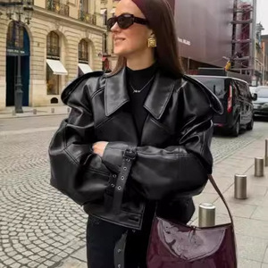 <span class=keywords><strong>Veste</strong></span> <span class=keywords><strong>Femme</strong></span> Style Urbain Manches Longues Automne Hiver Vintage <span class=keywords><strong>Veste</strong></span> en Similicuir Vêtements d'extérieur Décontractée à Revers en <span class=keywords><strong>Cuir</strong></span> PU pour <span class=keywords><strong>Femme</strong></span> - Product Image 2