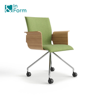Fauteuil ergonomique pivotant avec accoudoirs en contreplaqué, idéal pour le bureau à domicile, les salles de conférence et les zones de collaboration, chaise polyvalente pour le personnel
